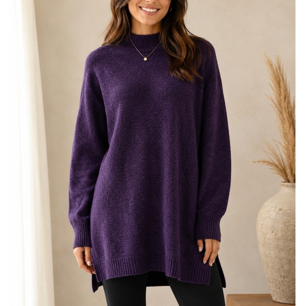 Carolyn Taylor Womens Size‎ Small Purple Wool Blend Crew Neck Knit Tunic Sweater